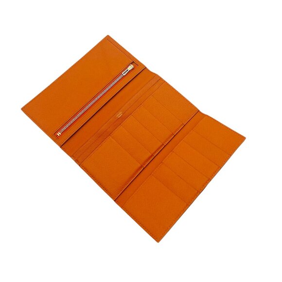 Hermès Orange Epsom Leather Palladium Finish Bearn Wallet - Picture 5 of 10